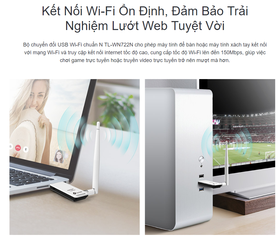 Card mạng không dây USB TP-Link TL-WN722N Wireless N150Mbps 1