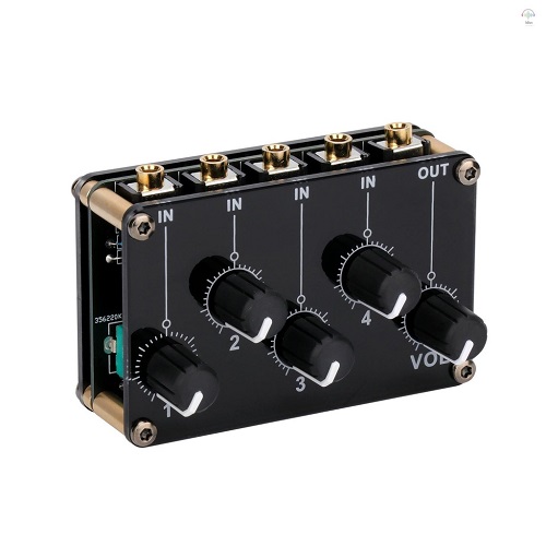 Máy trộn âm thanh nổi 4 trong 1 ra AUX Bộ trộn thụ động Điều khiển mức độ dòng 3,5 mm